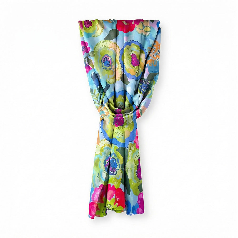 SCIARPA FOULARD IN SETA GRANDE CON FIORI A MACCHIE DI COLORE