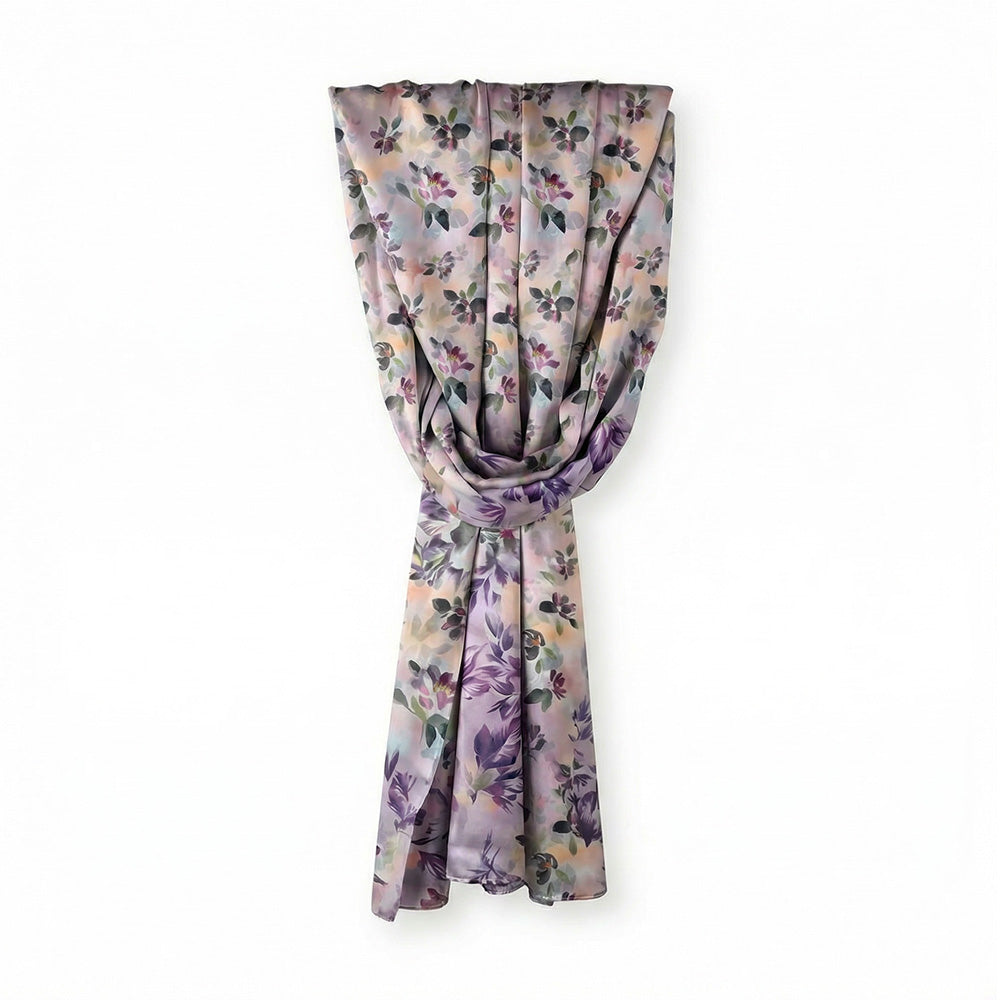 SCIARPA FOULARD IN SETA GRANDE CON FIORI ACQUERELLO A SFONDO CHIARO