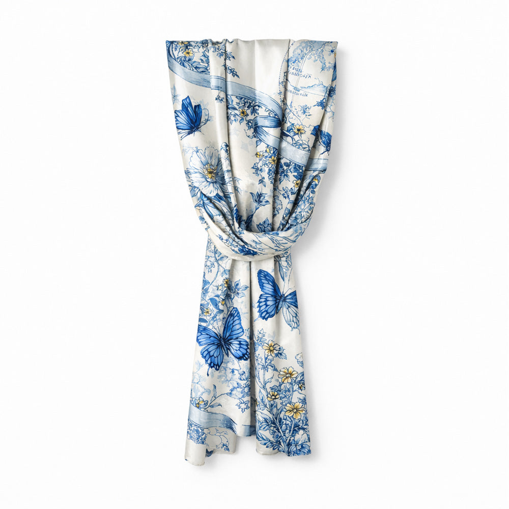 SCIARPA FOULARD IN SETA GRANDE FIORI E FARFALLE