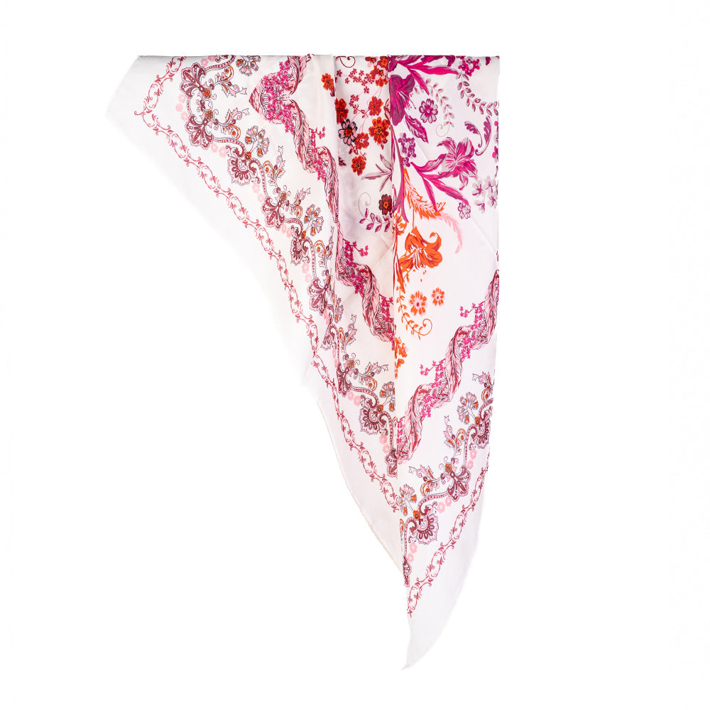 LIGHTWEIGHT SCARF SQUARE SCARF WITH SWIRL AND FLOWERS