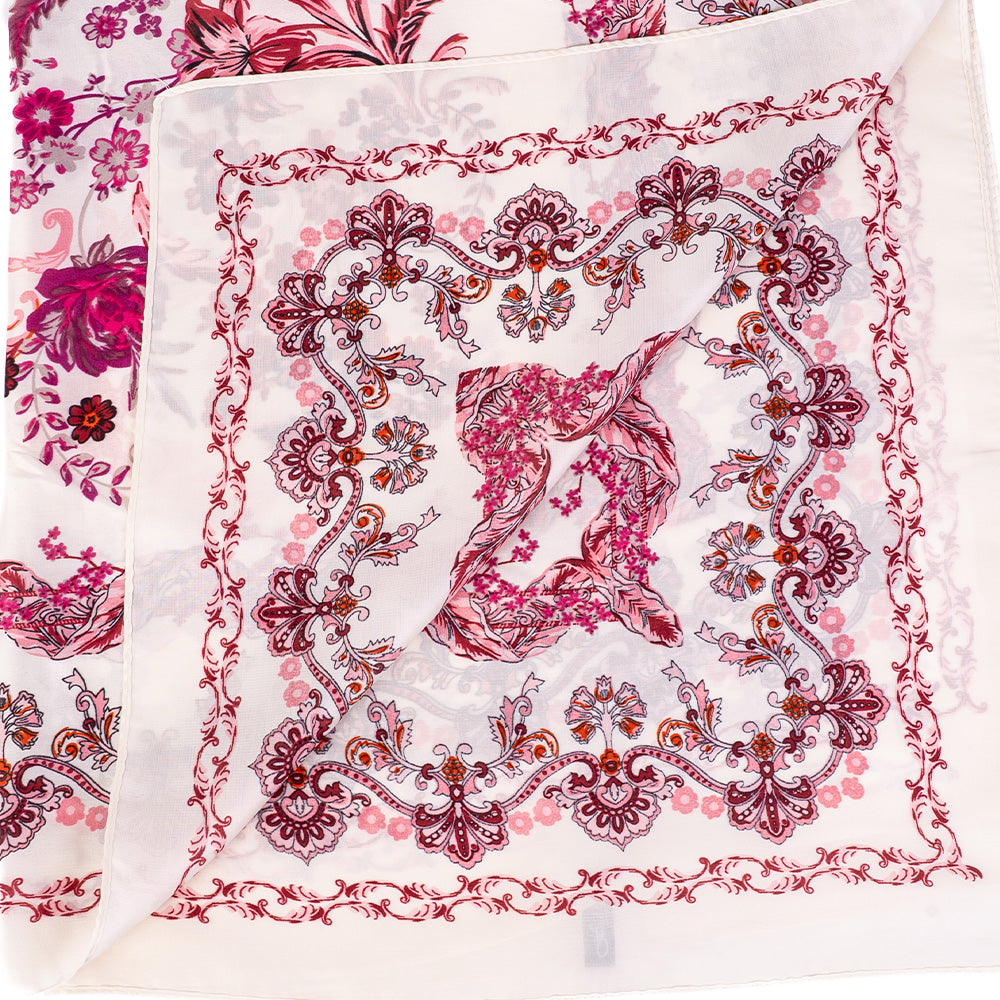 LIGHTWEIGHT SCARF SQUARE SCARF WITH SWIRL AND FLOWERS