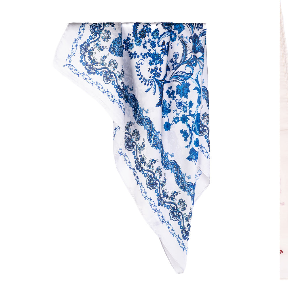 LIGHTWEIGHT SCARF SQUARE SCARF WITH SWIRL AND FLOWERS