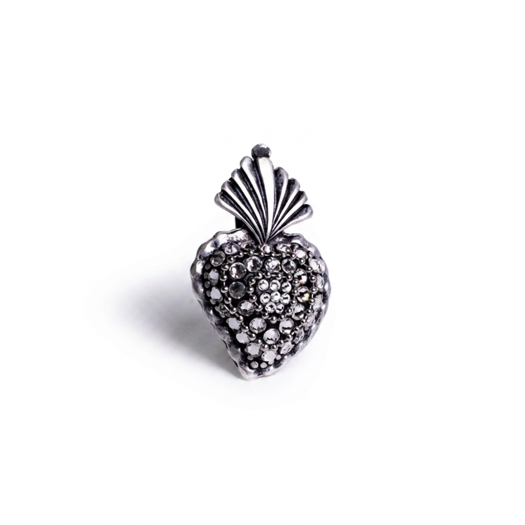 BROOCH WITH SACROHEART AND ZIRCONIA