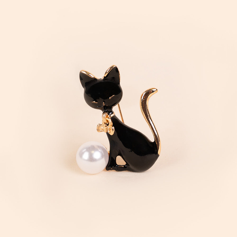 SPILLA MODELLO A GATTO CON PERLA ALLA BASE
