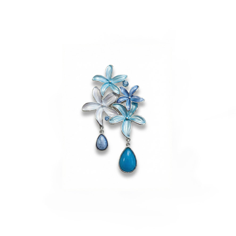 SPILLA CON FIORI, STRASS E PIETRA A GOCCIA PENDENTE