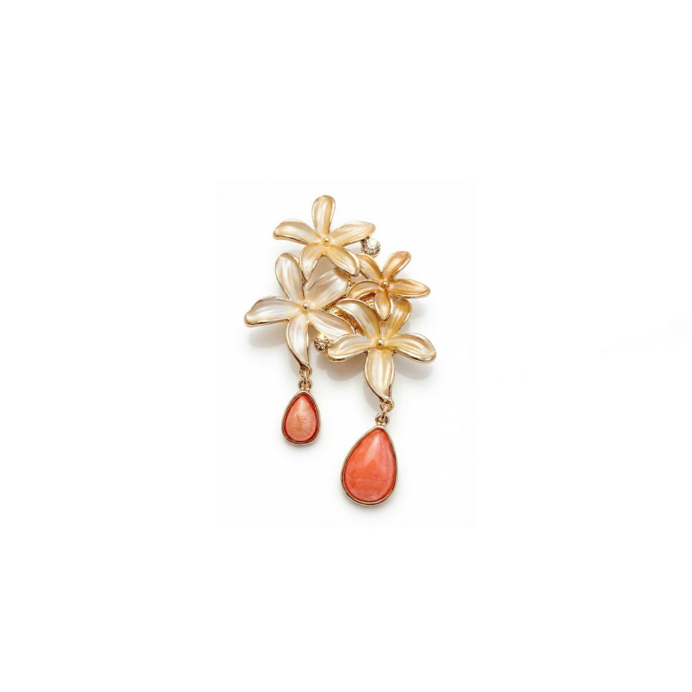 SPILLA CON FIORI, STRASS E PIETRA A GOCCIA PENDENTE