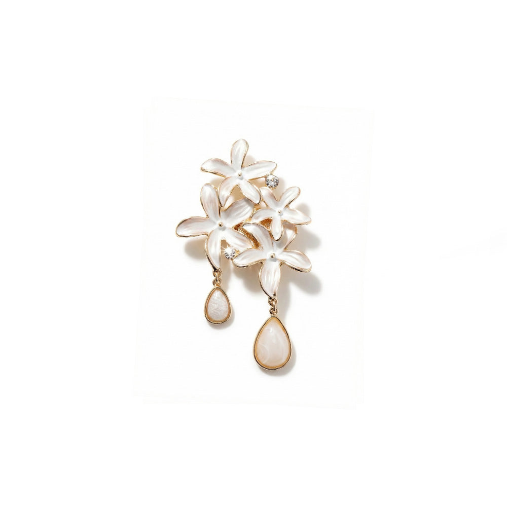 SPILLA CON FIORI, STRASS E PIETRA A GOCCIA PENDENTE