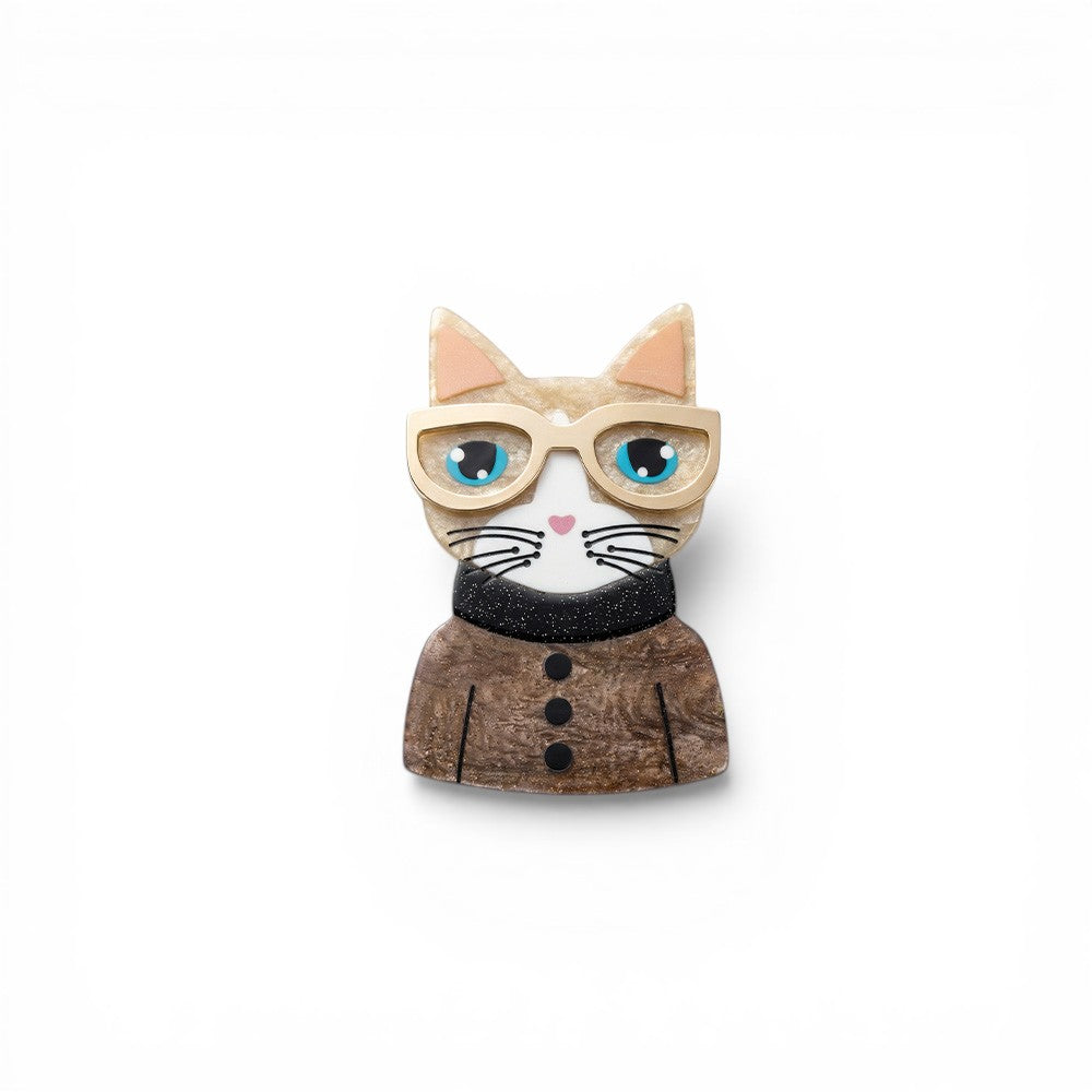 SPILLA CON BUSTO DI GATTO CON OCCHIALI