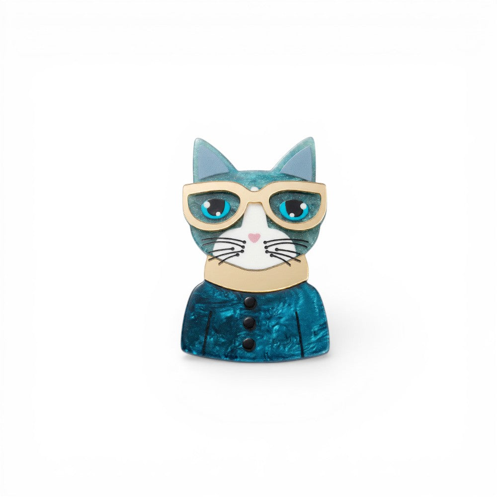 SPILLA CON BUSTO DI GATTO CON OCCHIALI