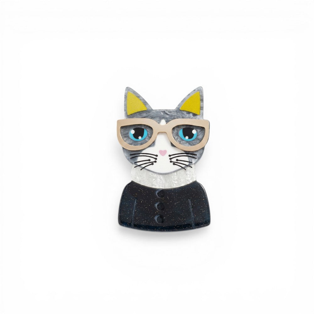 SPILLA CON BUSTO DI GATTO CON OCCHIALI