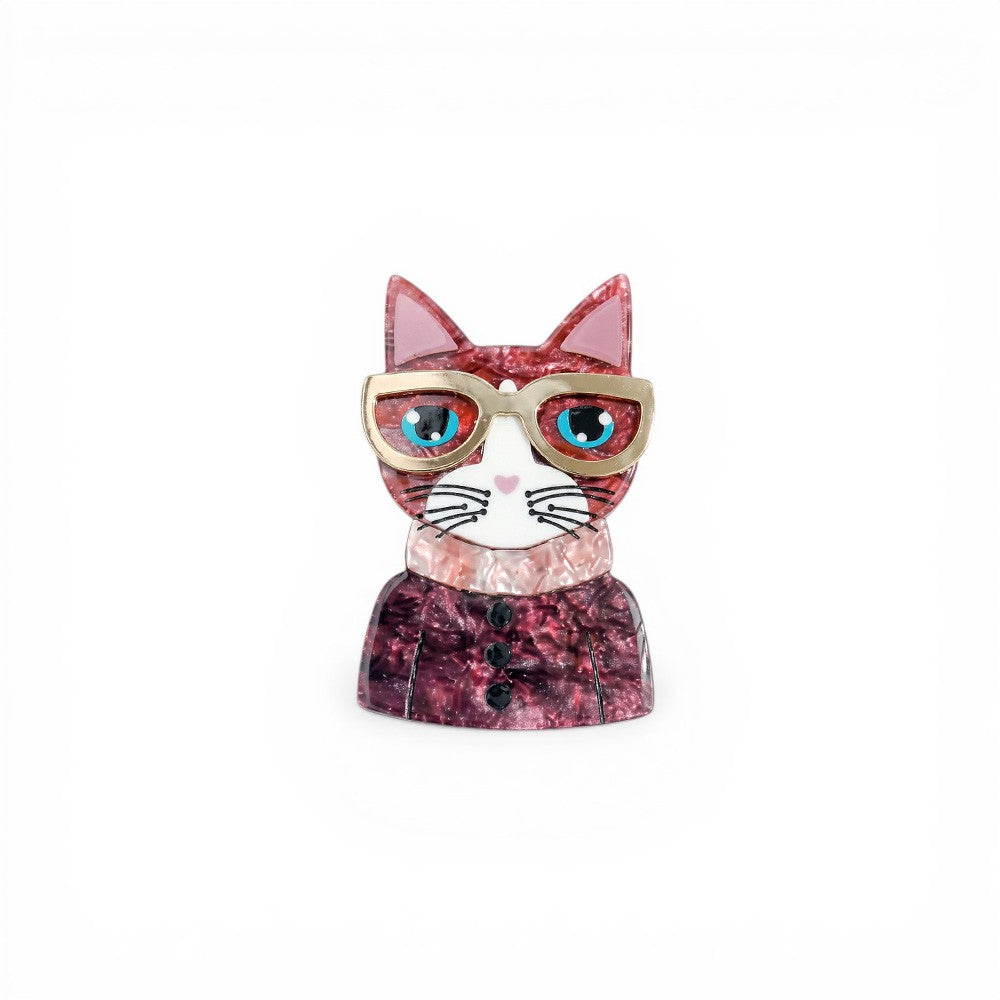 SPILLA CON BUSTO DI GATTO CON OCCHIALI