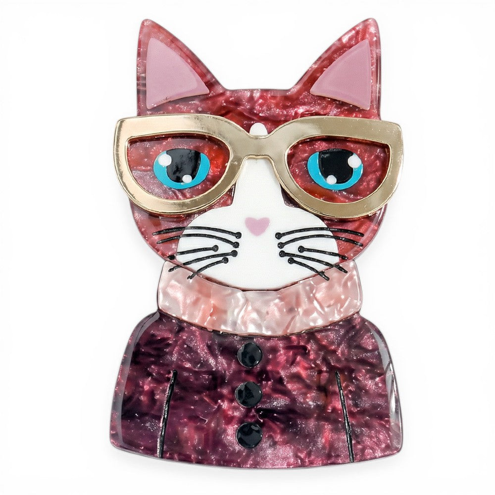 SPILLA CON BUSTO DI GATTO CON OCCHIALI