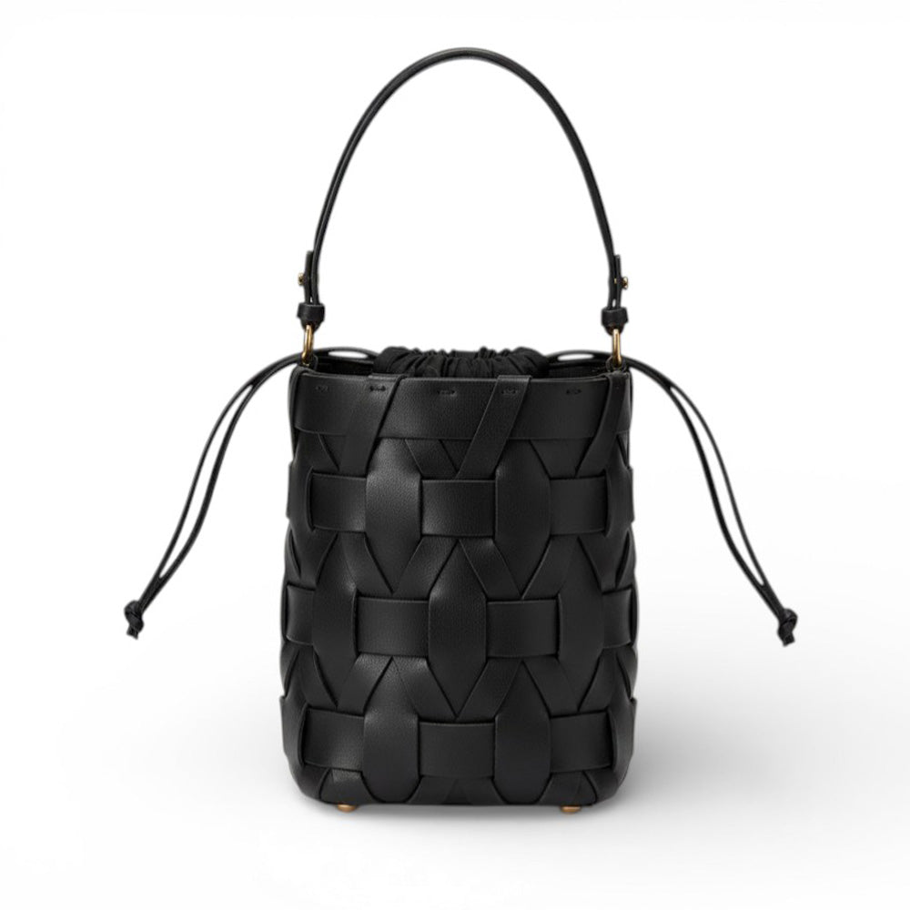 BORSA A MANO RIGIDA A SECCHIELLO EFFETTO INTRECCIATA