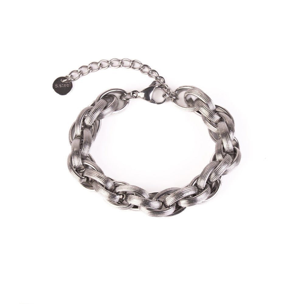 BRACCIALE MORBIDO CON DOPPIA MAGLIA RIGATA INTRECCIATA