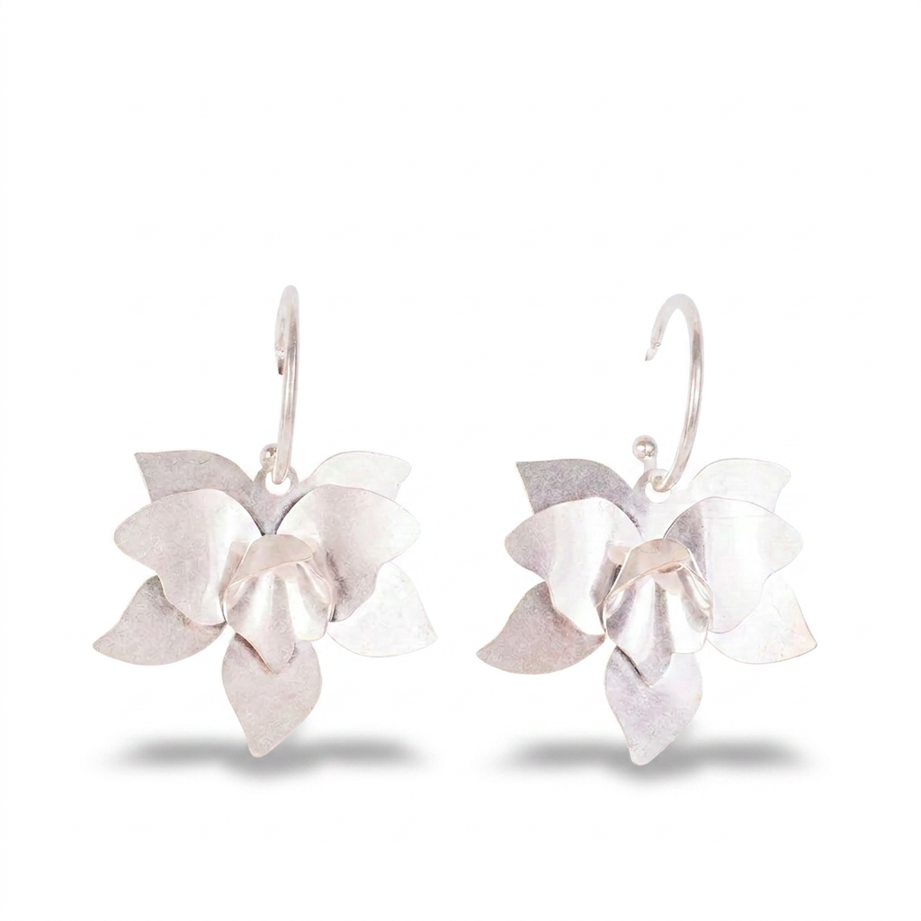 SEMI-CIRCLE FLOWER DANGLING EARRINGS