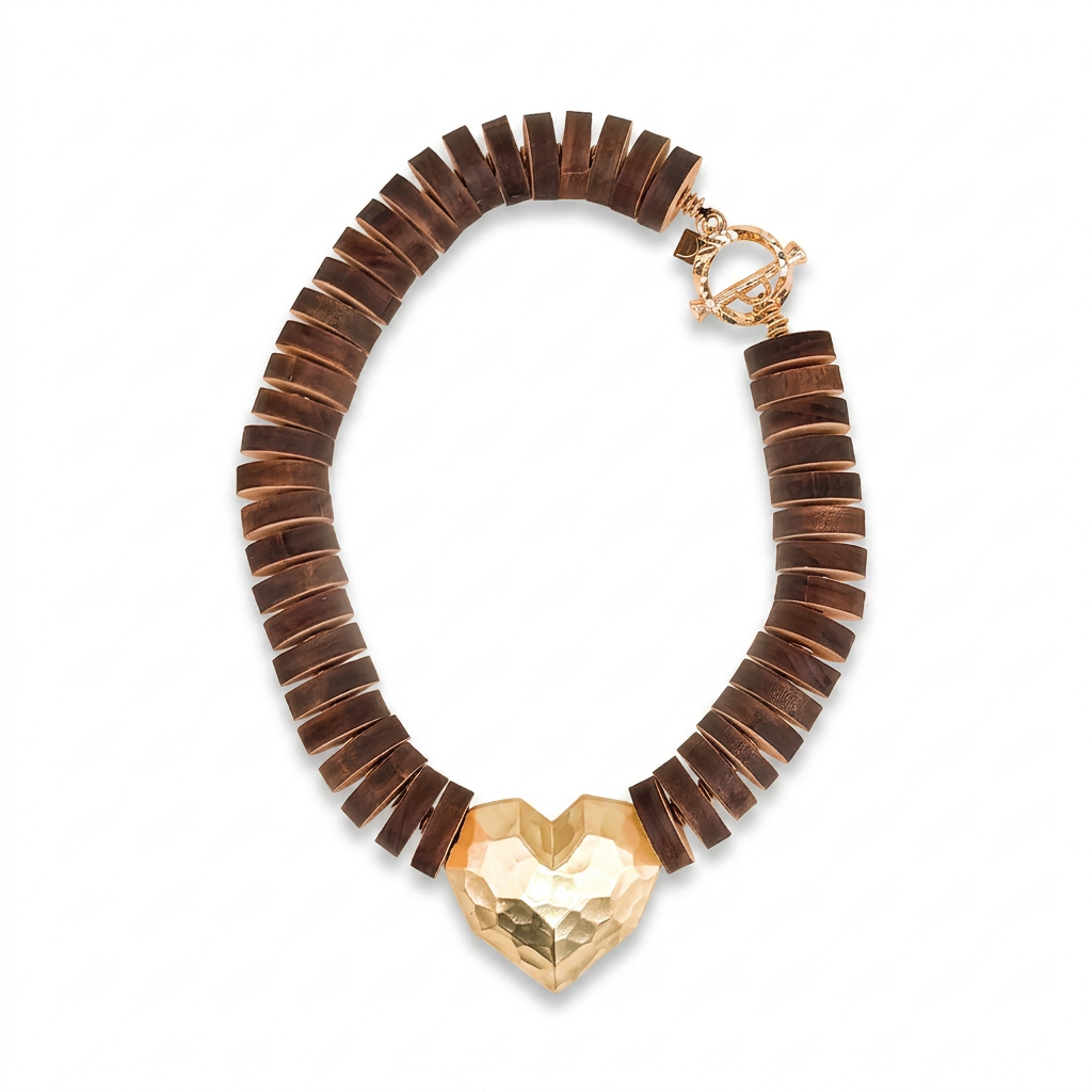 COLLANA GIROCOLLO CON DISCHI E CUORE CENTRALE