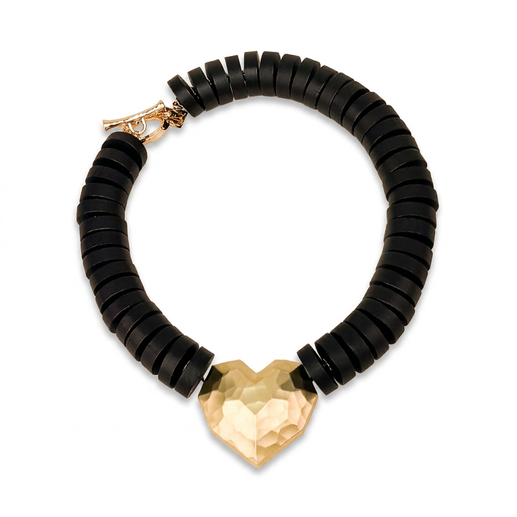 COLLANA GIROCOLLO CON DISCHI E CUORE CENTRALE