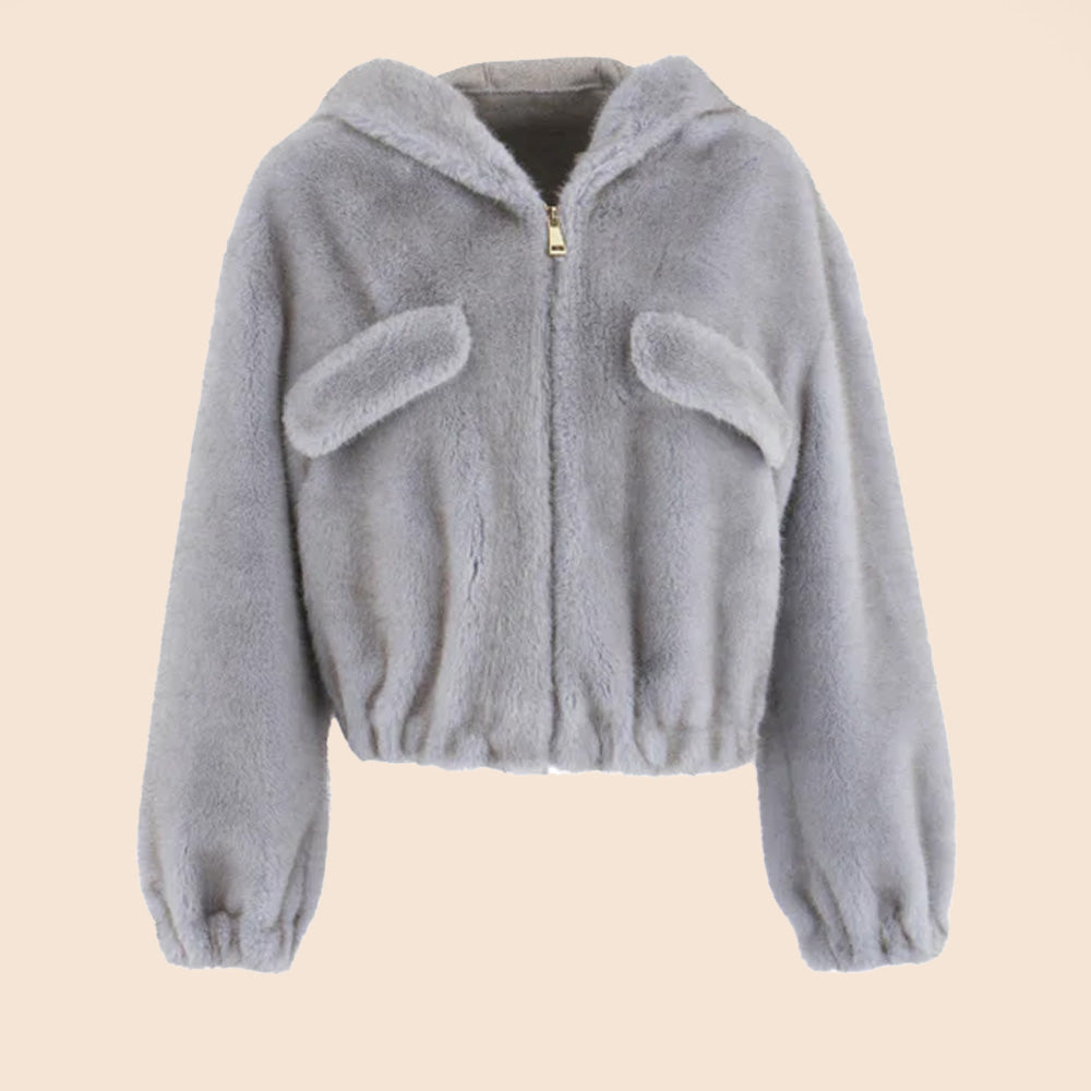 GIACCA CORTA CON CAPPUCCIO E SCRITTA "AMORE" SUL RETRO