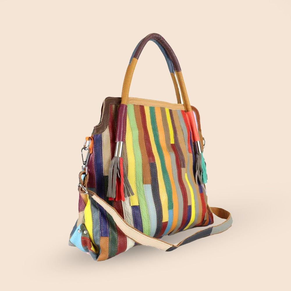 BORSA A SPALLA GRANDE PATCHWORK CON FIORI IN RILIEVO MULTICOLOR