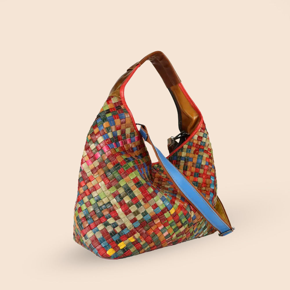 BORSA A SPALLA GRANDE INTRECCIATA MULTICOLOR