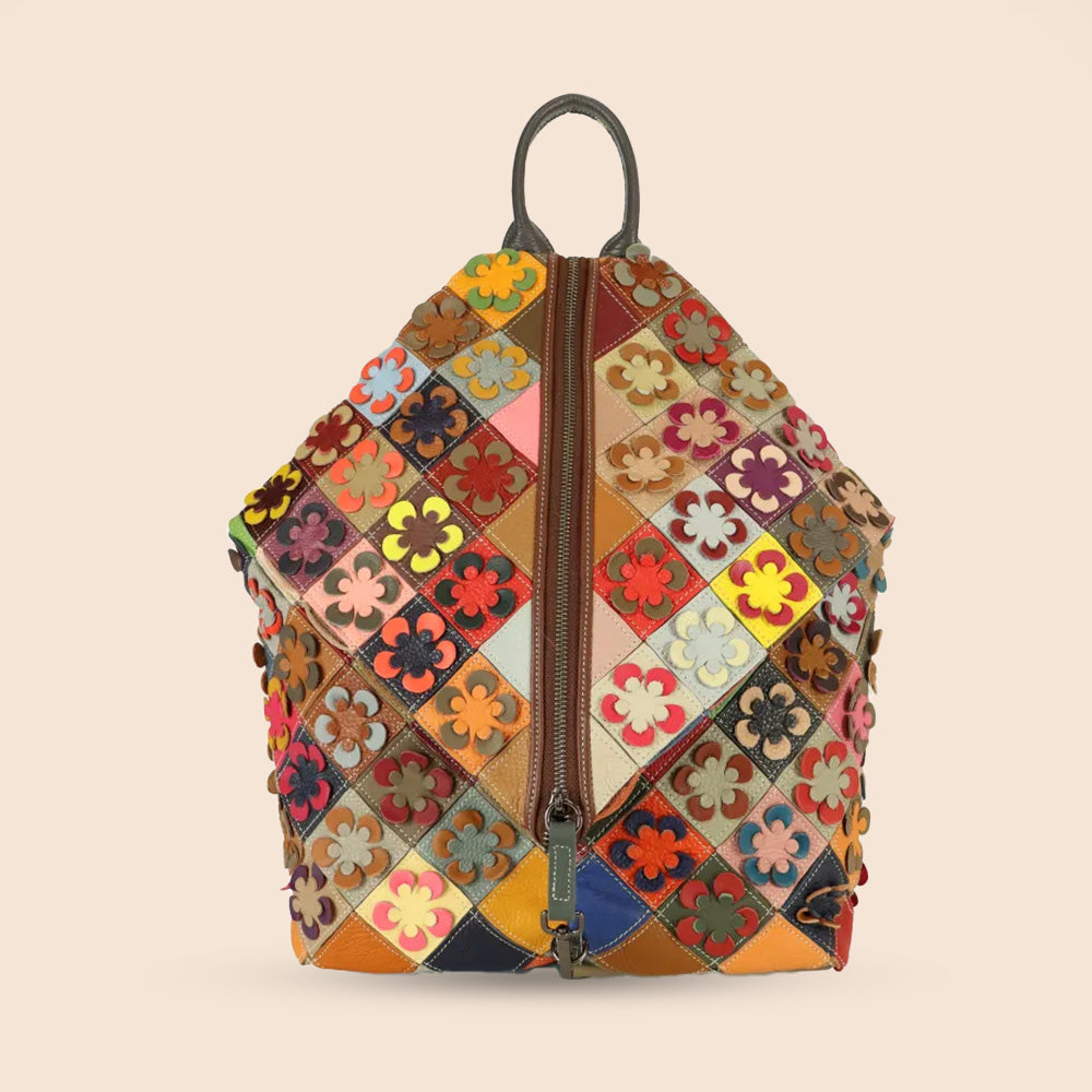 ZAINO CON GANCIO FRONTALE CON FIORI PATCHWORK MULTICOLOR