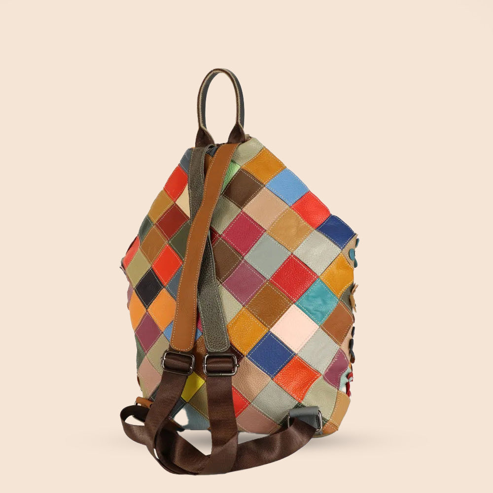 ZAINO CON GANCIO FRONTALE CON FIORI PATCHWORK MULTICOLOR