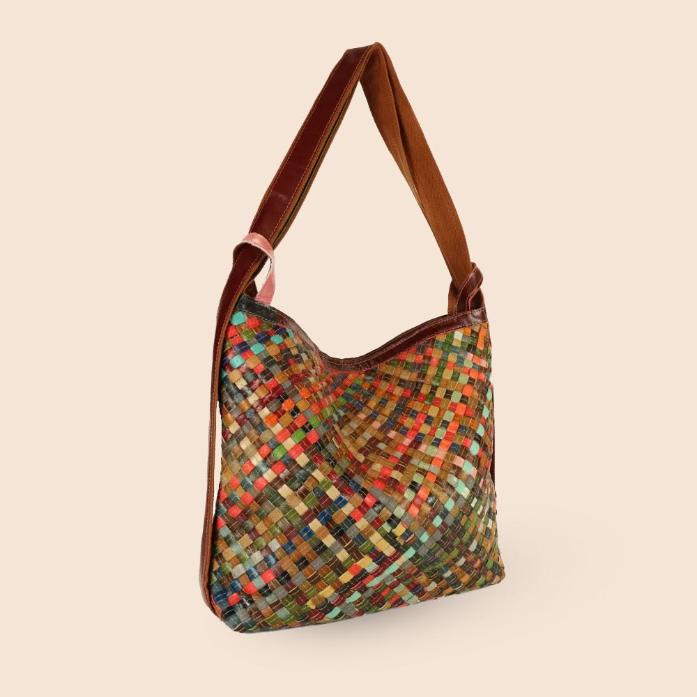 BORSA A SPALLA TRASFORMABILE IN ZAINO INTRECCIATA MULTICOLORE