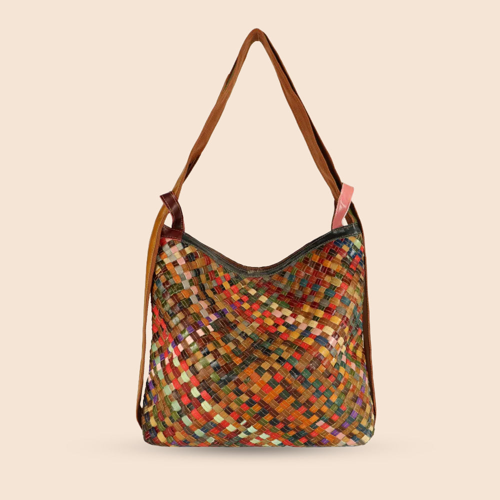 BORSA A SPALLA TRASFORMABILE IN ZAINO INTRECCIATA MULTICOLORE
