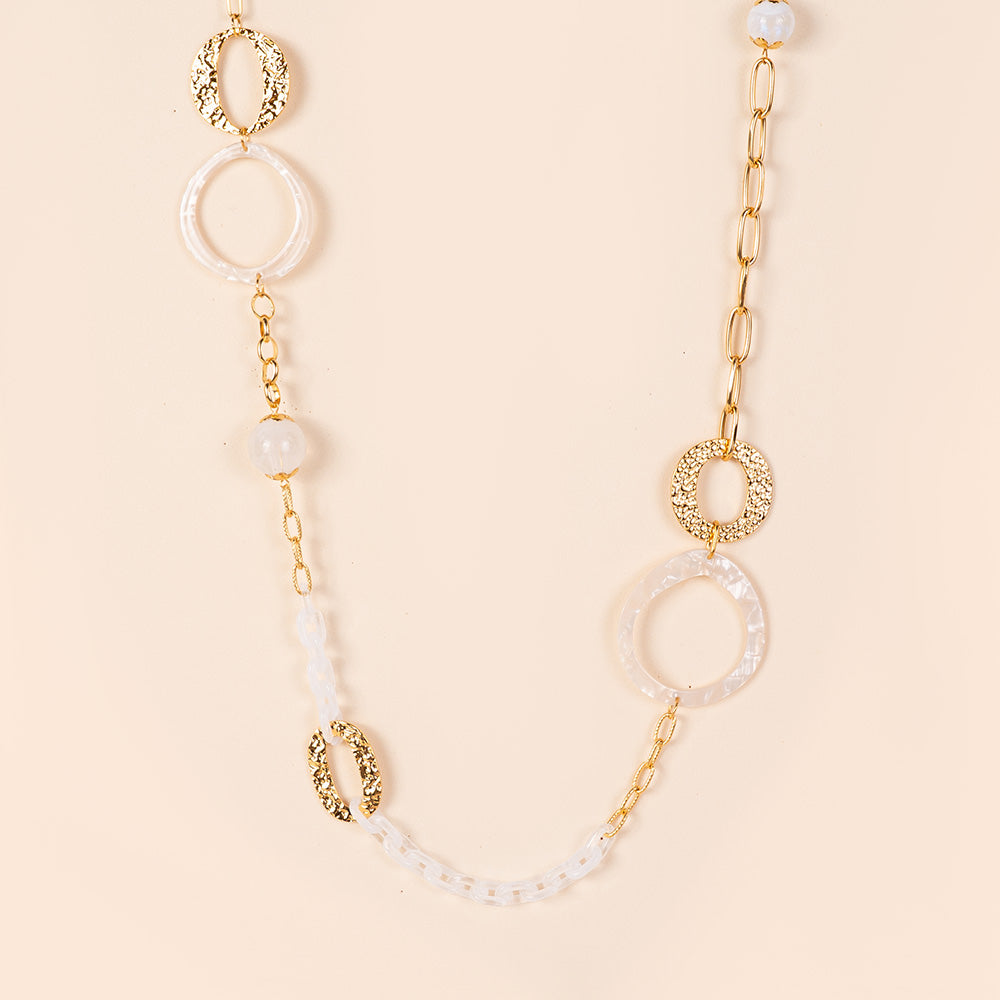 COLLANA LUNGA CON CATENE IN DIVERSI MATERIALI E DETTAGLI MARTELLATI