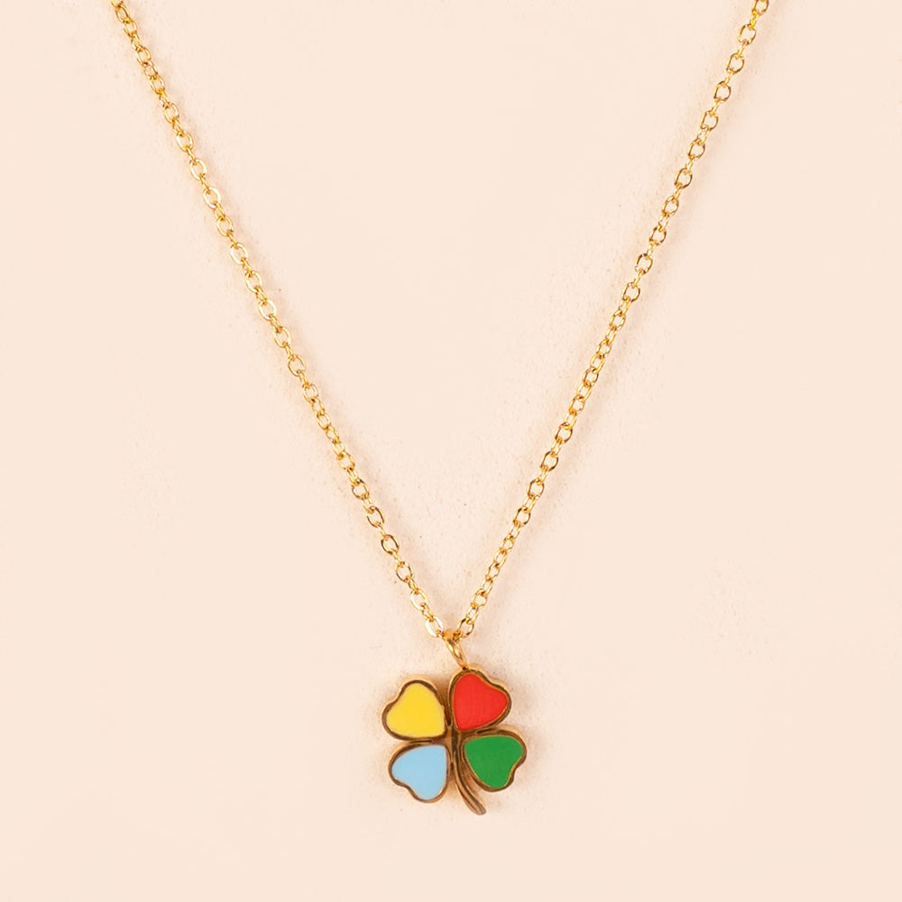 COLLANA GIROCOLLO CON QUADRIFOGLIO PENDENTE COLORATO