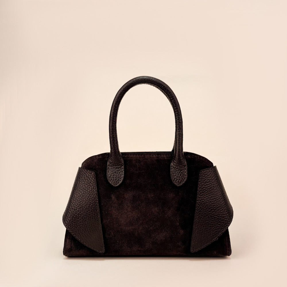 SUEDE-EFFECT HANDBAG WITH DOUBLE BUCKLE