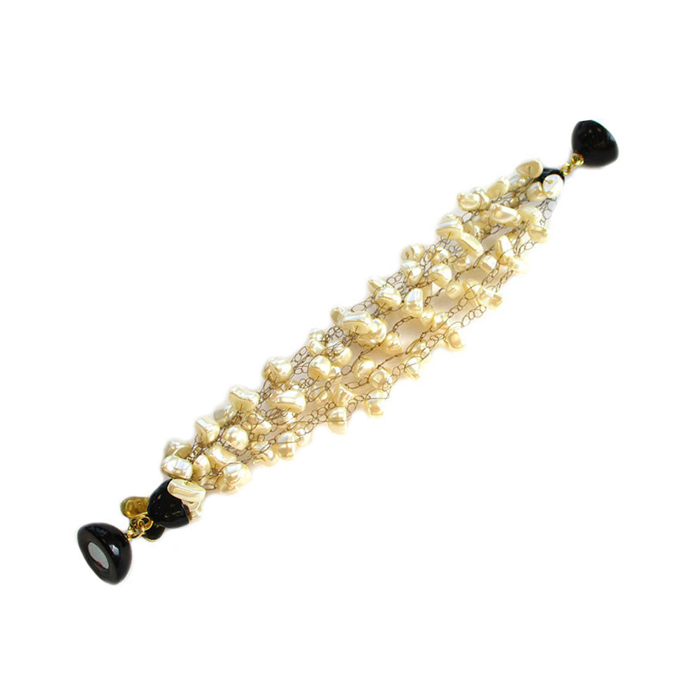 BRACCIALE MORBIDO MULTIFILO CON PIETRE E PERLINE