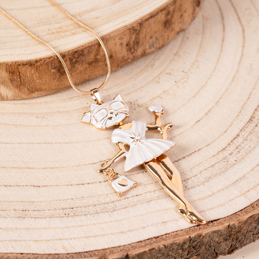 COLLANA LUNGA CON PENDENTE A FORMA DI GATTO CON GONNA