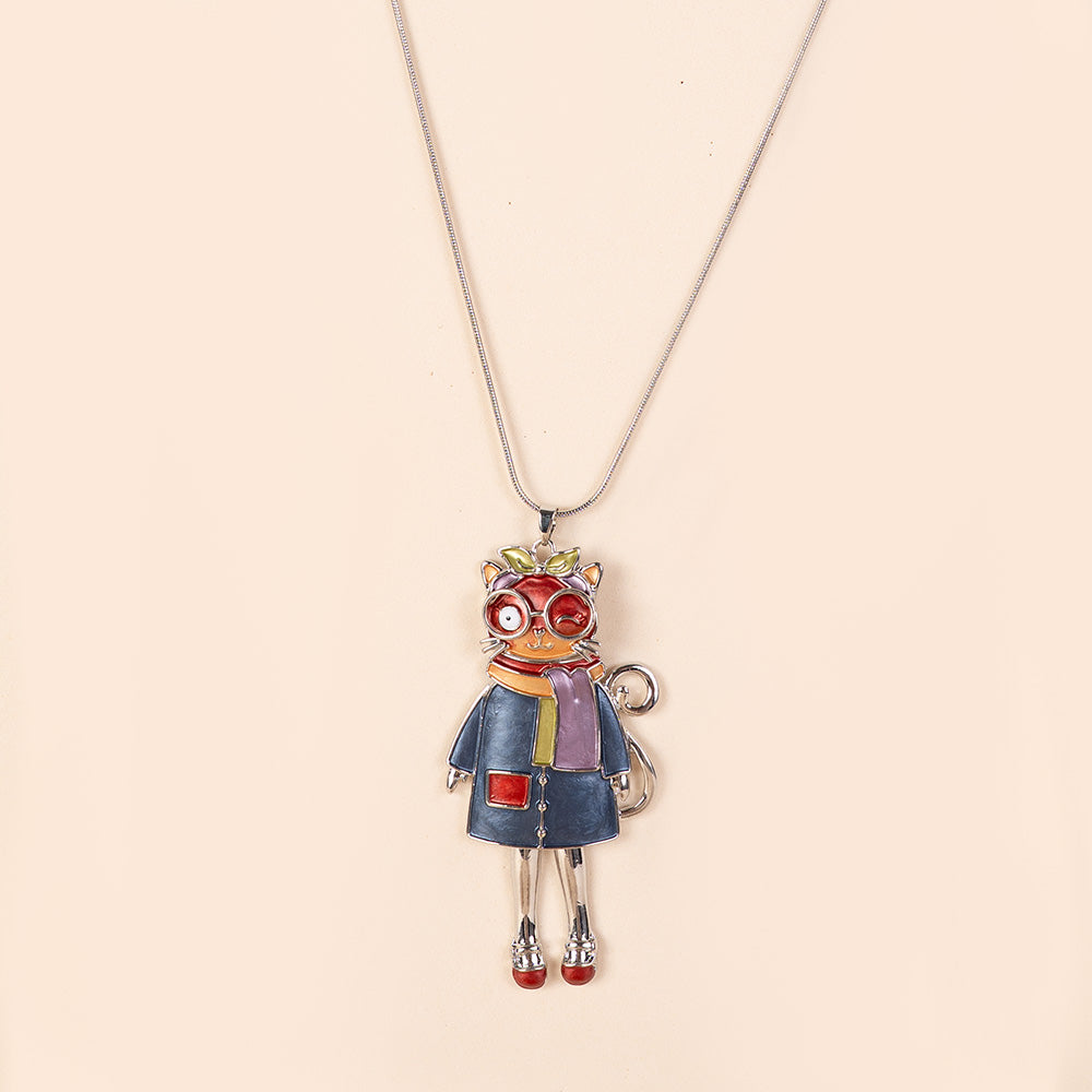 COLLANA LUNGA CON PENDENTE A FORMA DI GATTO CON SCIARPA