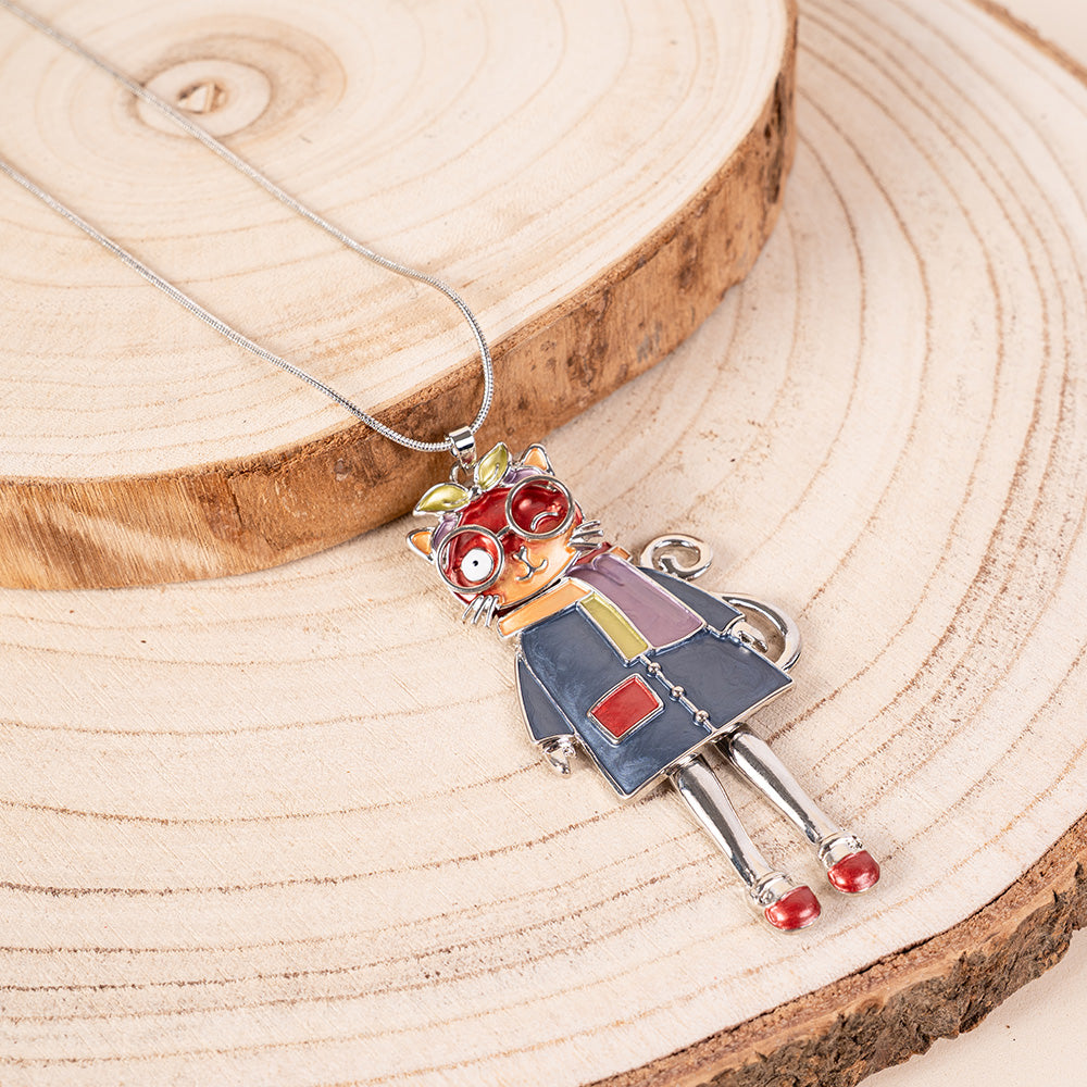 COLLANA LUNGA CON PENDENTE A FORMA DI GATTO CON SCIARPA
