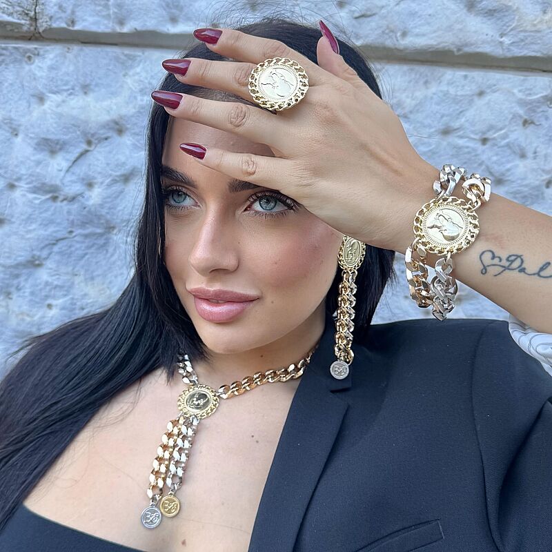 COLLANA GIROCOLLO CON CATENA BICOLORE PENDENTE