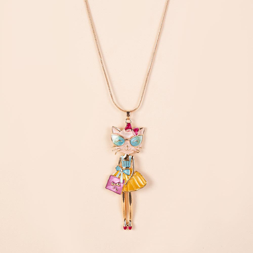 COLLANA LUNGA CON PENDENTE A GATTO CON BORSA
