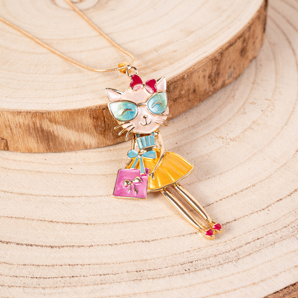 COLLANA LUNGA CON PENDENTE A GATTO CON BORSA