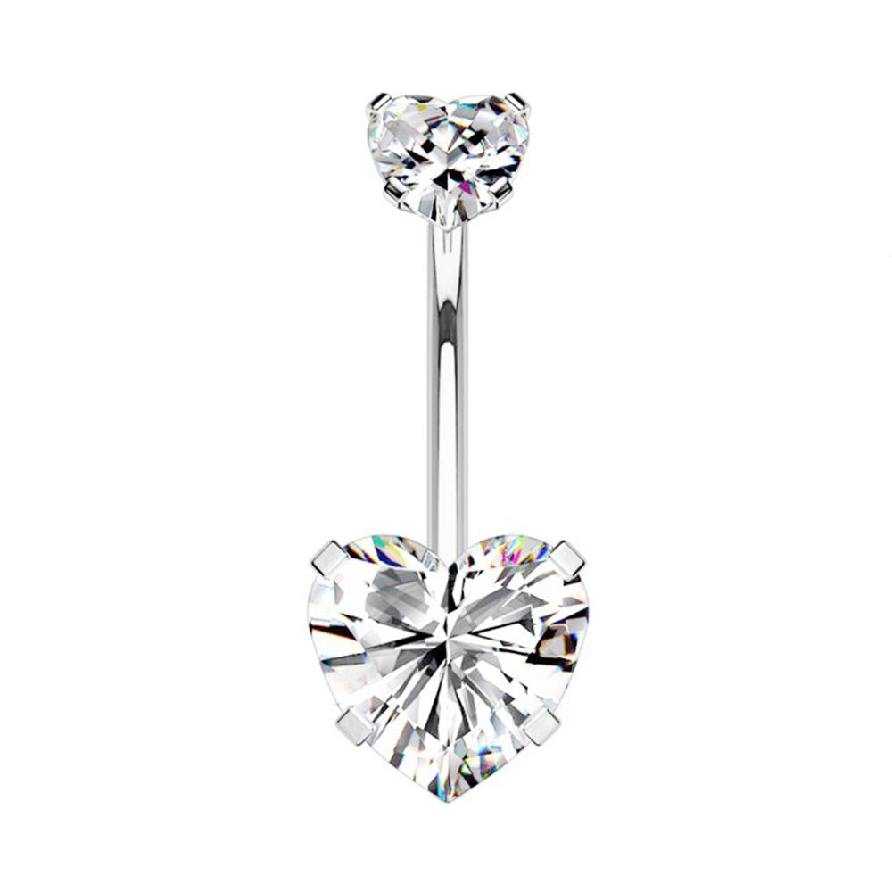 PIERCING BANANA NAVEL OMBELICO CON DOPPIO CRISTALLO CUORE