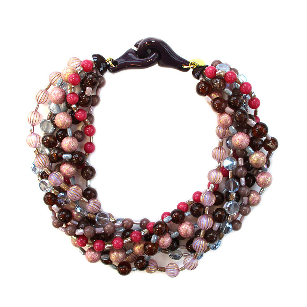 COLLANA GIROCOLLO CON VARI FILI DI CRISTALLI E PERLINE