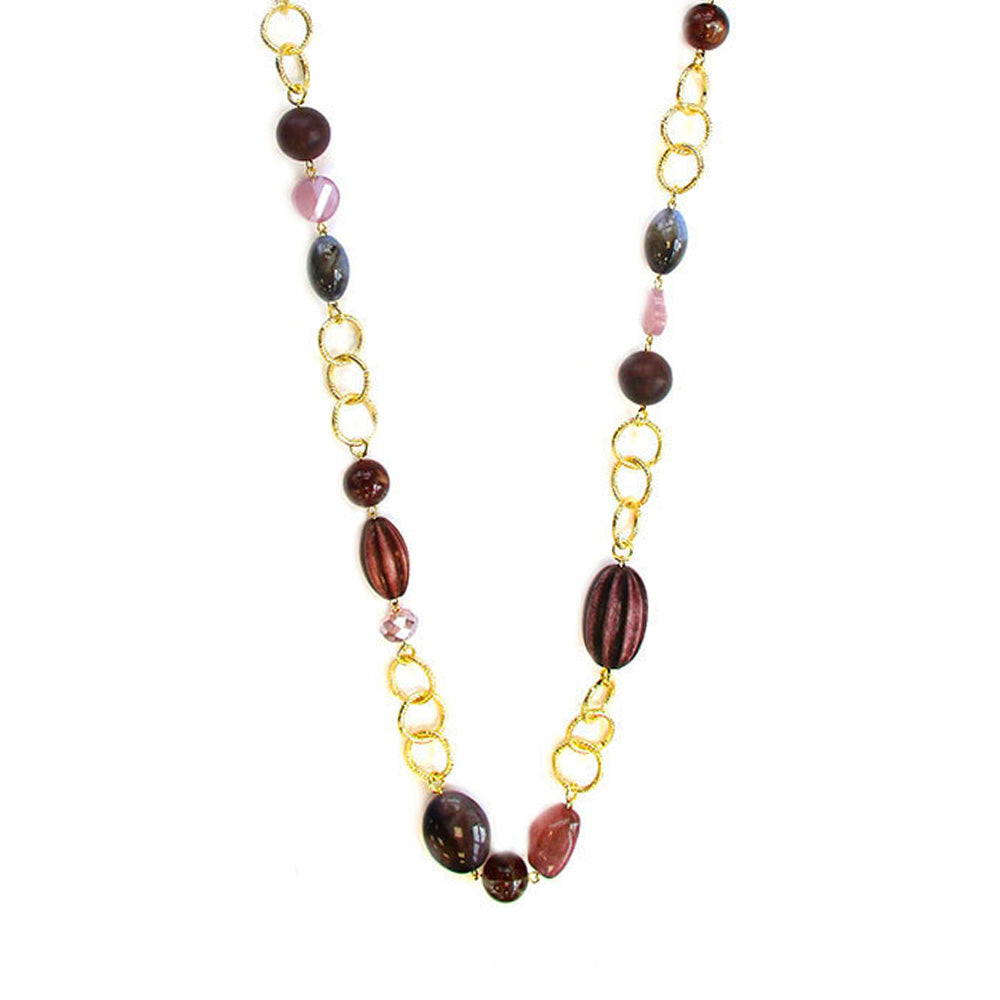 COLLANA LUNGA A CATENA CON PIETRA E INSERTI IN RESINA