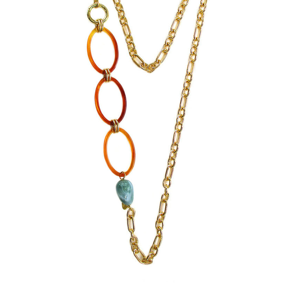 LONG CHAIN NECKLACE WITH STONE AND RESIN INSERTS
