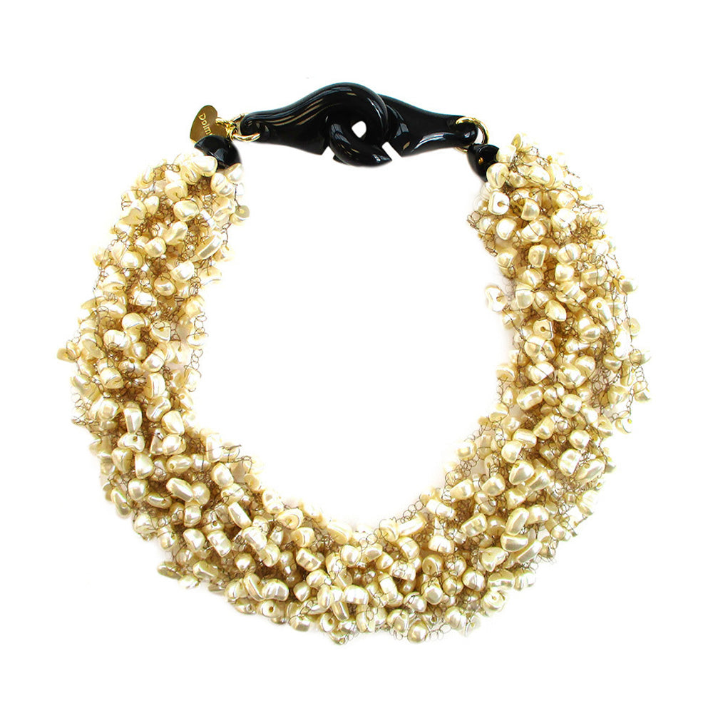 COLLANA GIROCOLLO MULTIFILO CON PIETRE E PERLINE