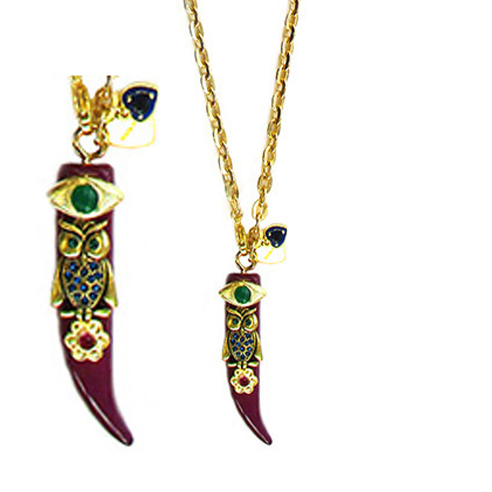COLLANA LUNGA A CATENA CON CORNO CON FIORE E OCCHIO