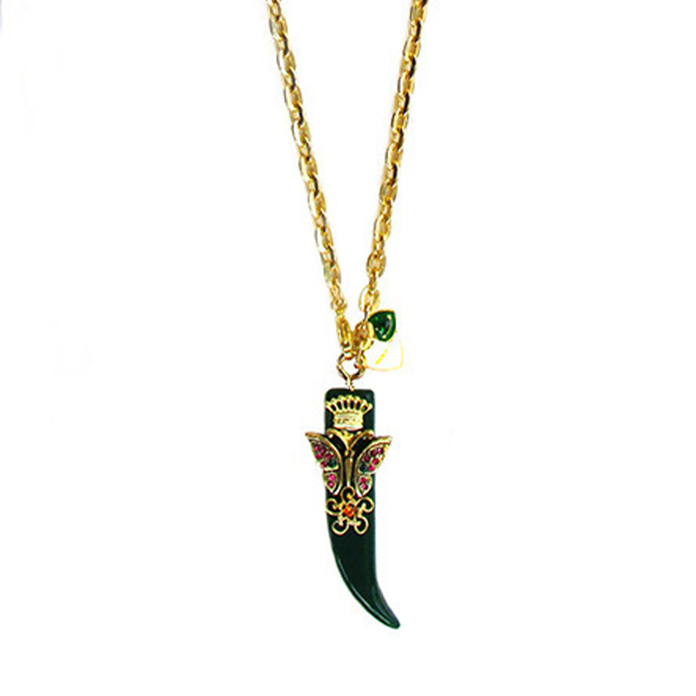 COLLANA LUNGA A CATENA CON CORNO CON FIORE E FARFALLA