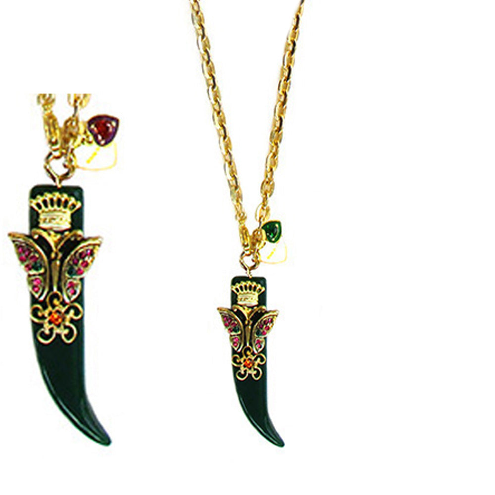 COLLANA LUNGA A CATENA CON CORNO CON FIORE E FARFALLA