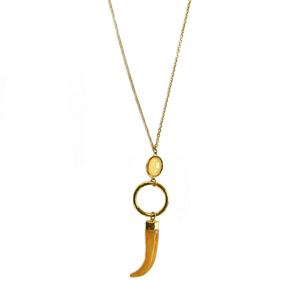 LONG CHAIN NECKLACE WITH HORN AND STONE