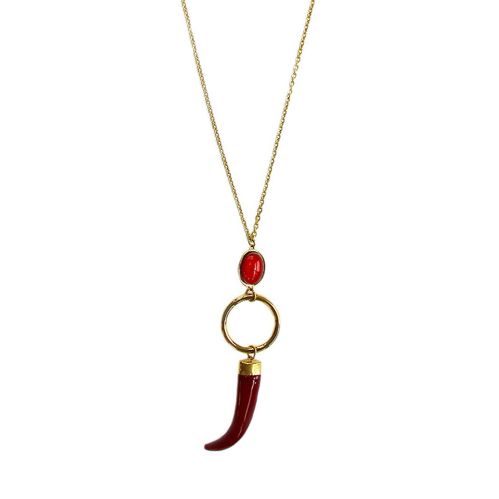 COLLANA LUNGA A CATENA CON CORNO E PIETRA