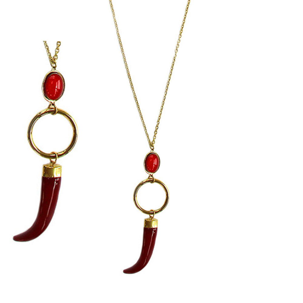 COLLANA LUNGA A CATENA CON CORNO E PIETRA