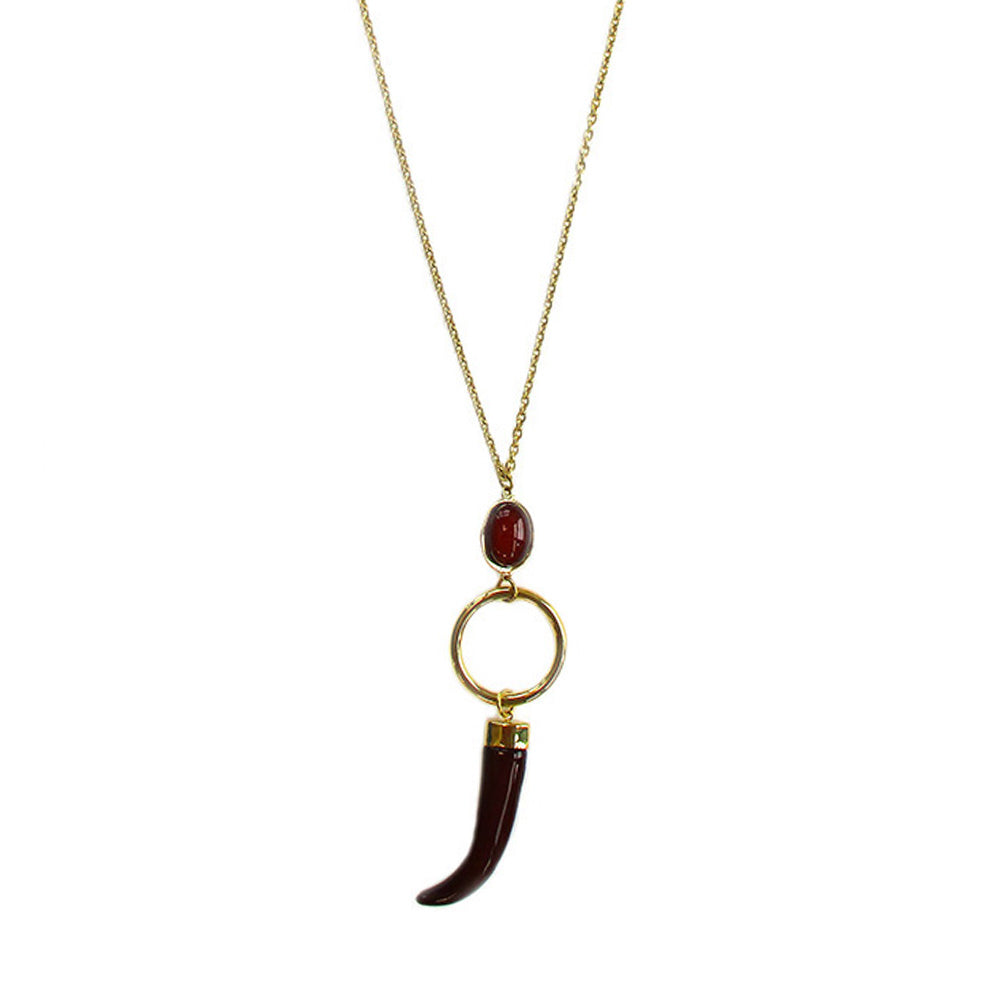 LONG CHAIN NECKLACE WITH HORN AND STONE